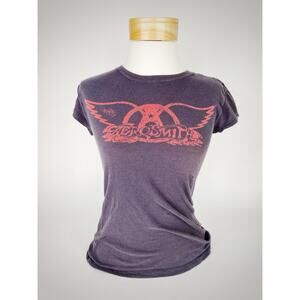 Aerosmith Distressed Bootleg Live Concert Grunge Shirt Reproduction Womens Sz XS
